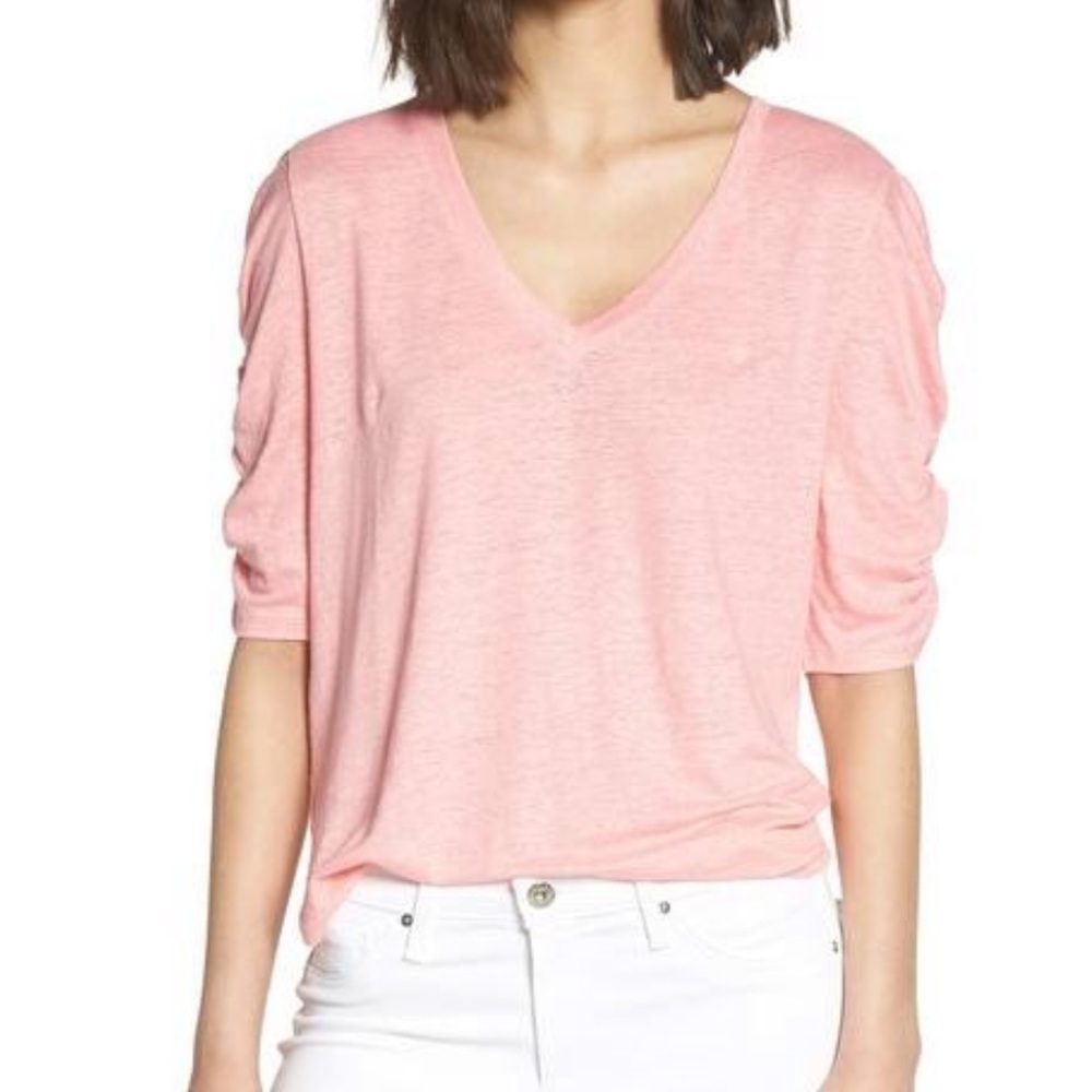 CHELSEA 28 pink ruched elbow sleeve top size XS